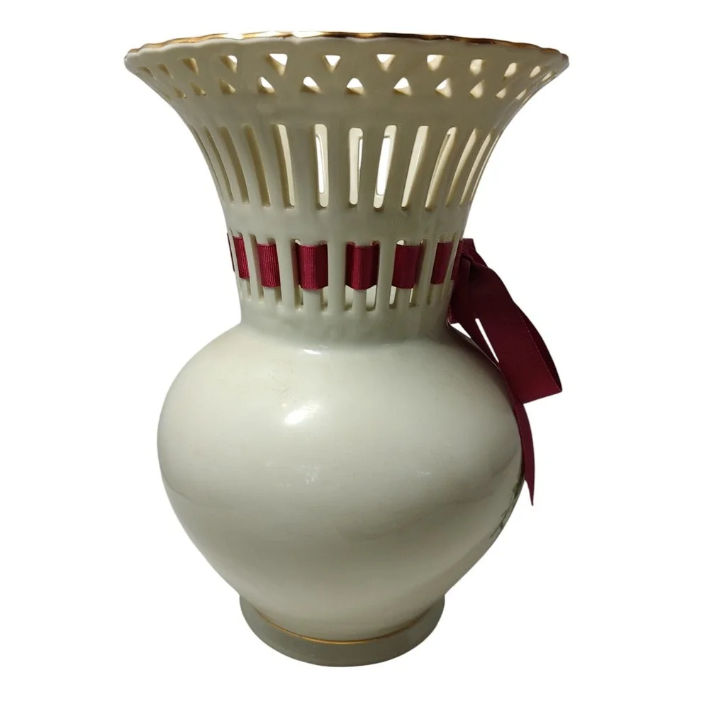 Formalities by Baum Bros Vase Reticulated Rose 1980s Vintage‎ 9.5 Inches
